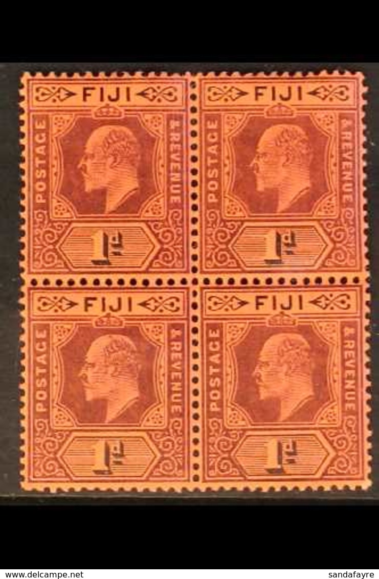 1903 BLOCK OF FOUR. 1d Dull Purple & Black/red, CA Wmk, SG 105, Very Fine / Never Hinged Mint (4 Stamps) For More Images - Fidschi-Inseln (...-1970)