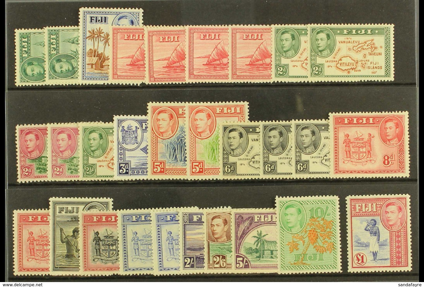 1938-55 Pictorial Definitive Set With 7 "Extra" Perf/Die Variants, SG 249/66b, Mint, Some Issues With Hint Of Tropicaliz - Fidschi-Inseln (...-1970)