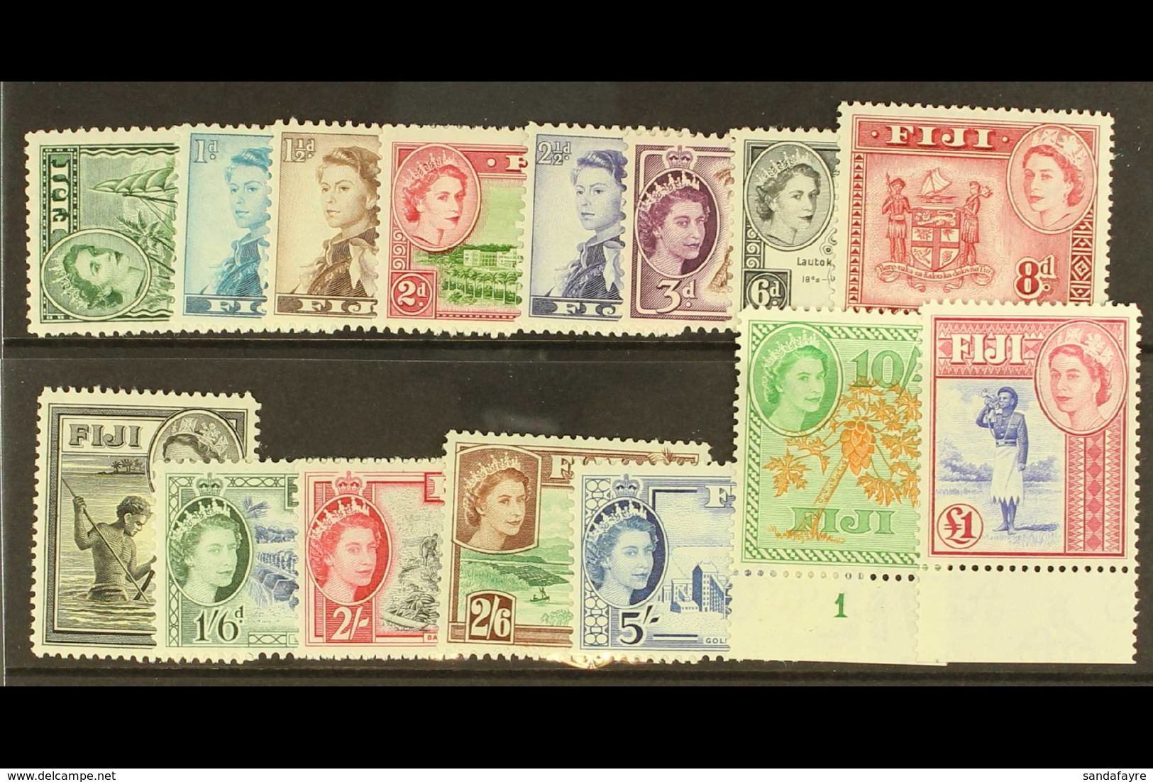 1954-59 Definitive Set, SG 280/295, Fine Never Hinged Mint. (15 Stamps) For More Images, Please Visit Http://www.sandafa - Fidschi-Inseln (...-1970)