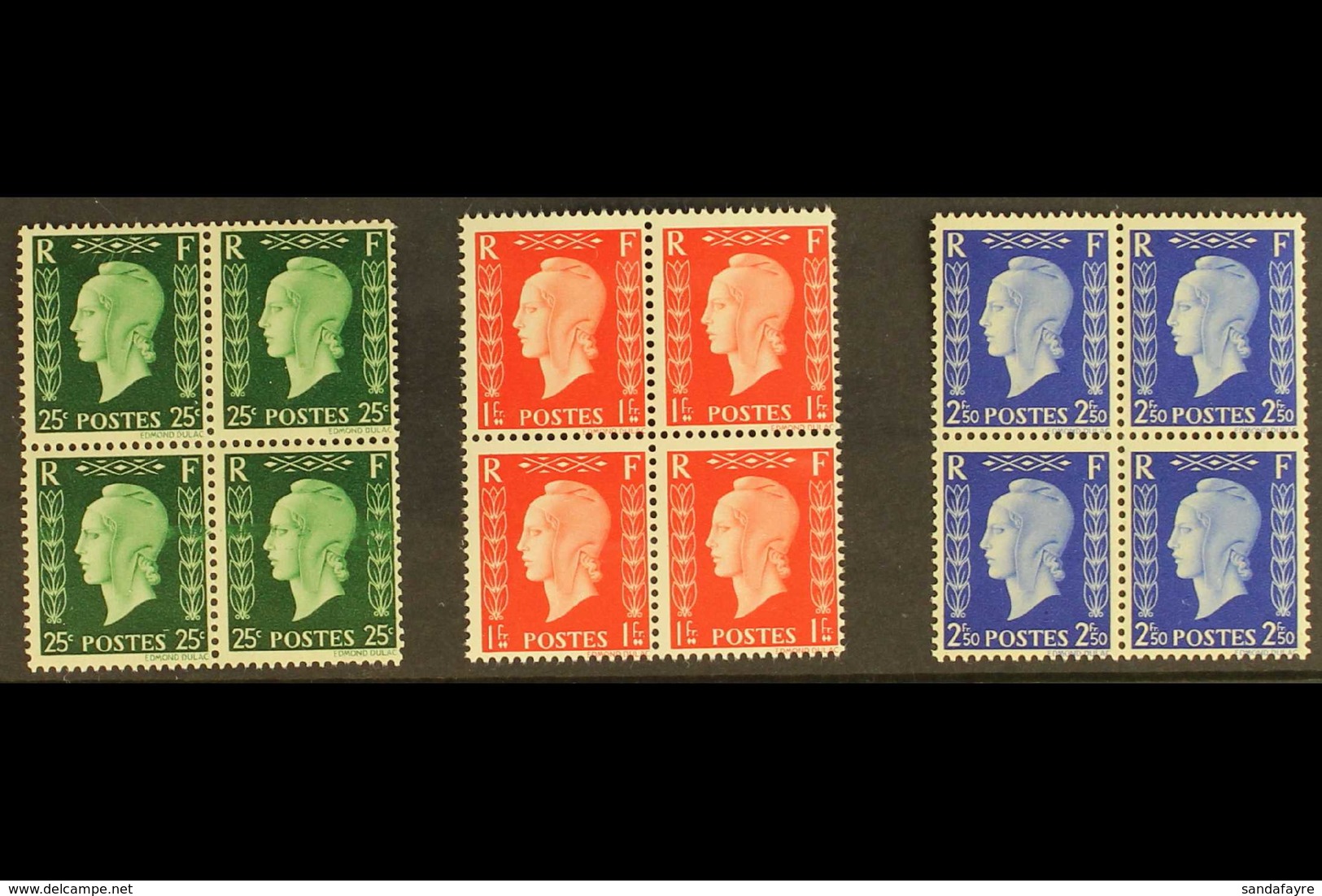 1942 EXILE GOVERNMENT UNISSUED STAMPS. Marianne De Dulac Type II Complete Set (Yvert 701D/F, Maury 701D/F), Never Hinged - Otros & Sin Clasificación