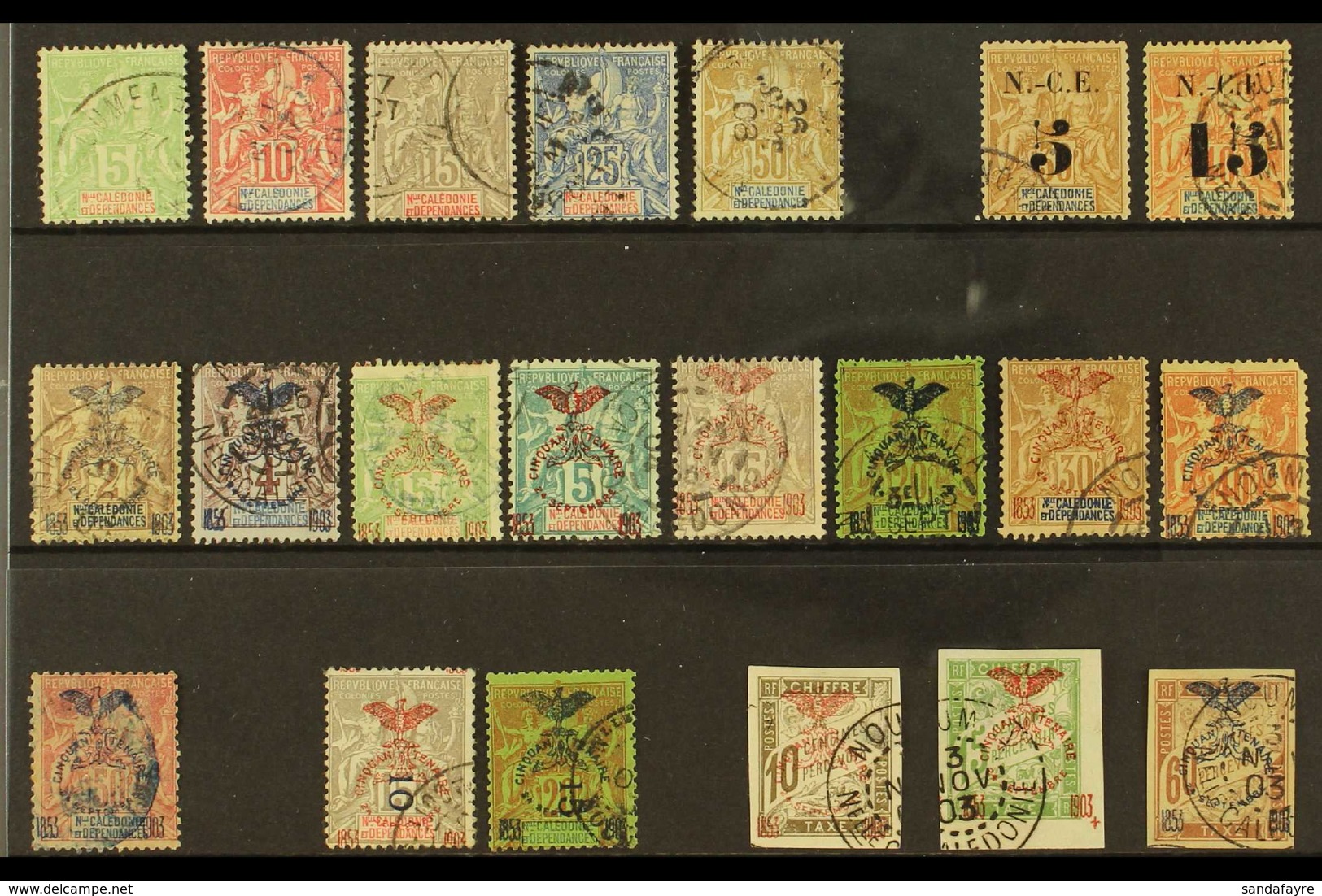 NEW CALEDONIA 1900-1904 All Different FINE USED Collection On A Stock Card. Note 1900-04 To 50c, 1902 Surcharges, 1903 5 - Other & Unclassified