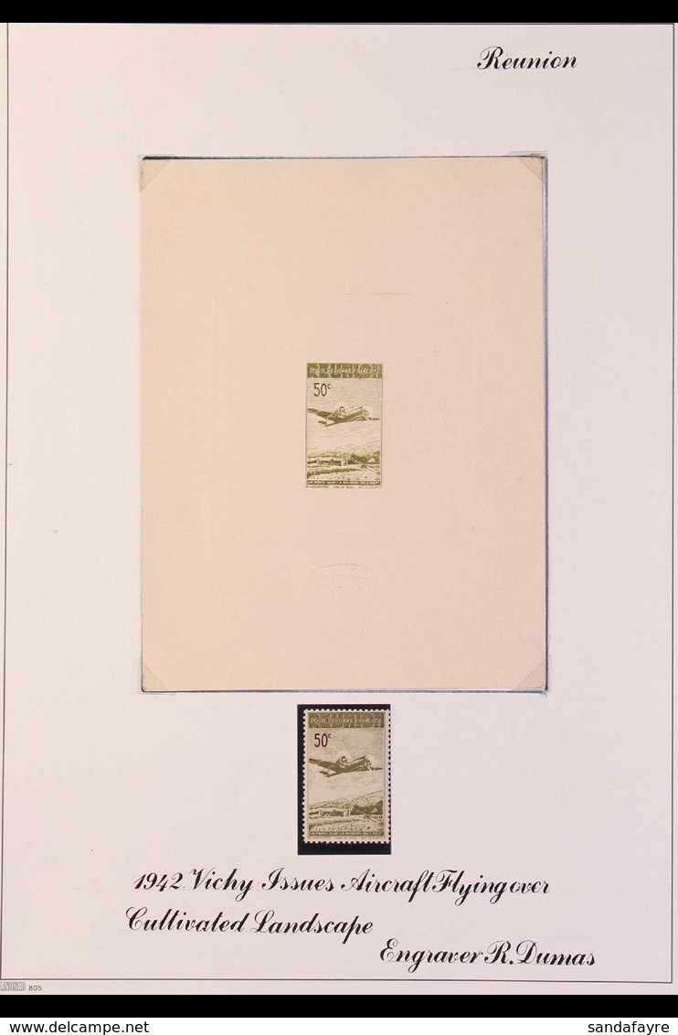 REUNION 1942 "Aircraft Flying Over Cultivated Landscape" (Vichy Issues) 50c To 5fr Set As Imperf SUNKEN DIE PROOFS, As Y - Altri & Non Classificati