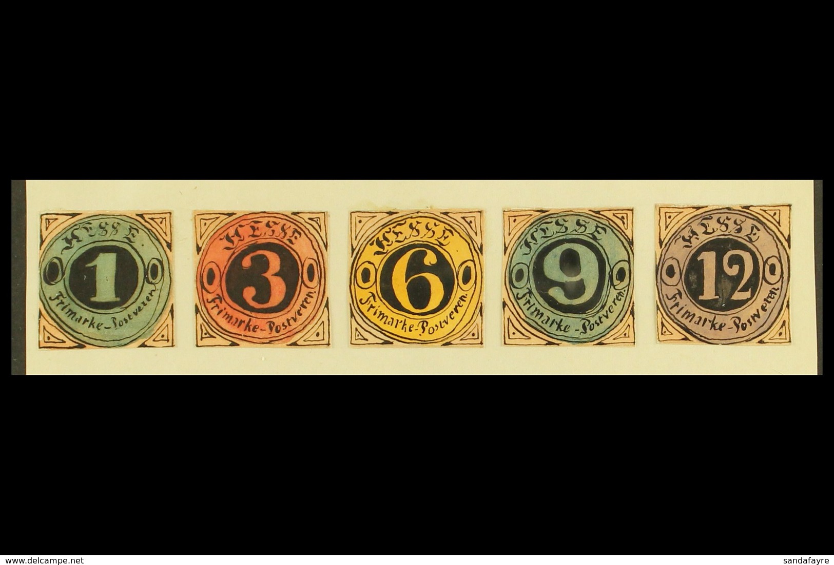 1861 HAND PAINTED STAMPS Unique Miniature Artworks Created By A French "Timbrophile" In 1861. HESSE "essays" (no Postage - Andere & Zonder Classificatie