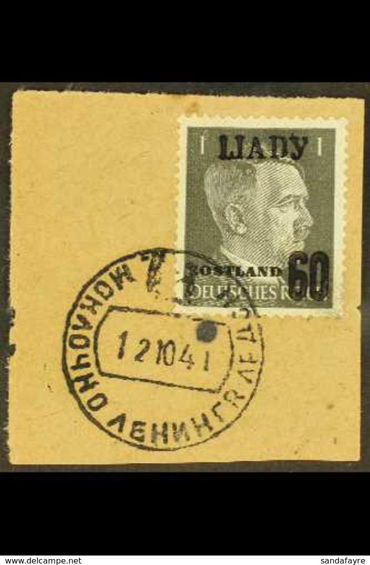 LJADY, OCCUPIED LENINGRAD 1941 60 (Kop) On 1pf Grey- Black Hitler Ostland Stamp With Black Overprint, Michel 2a, Very Fi - Other & Unclassified