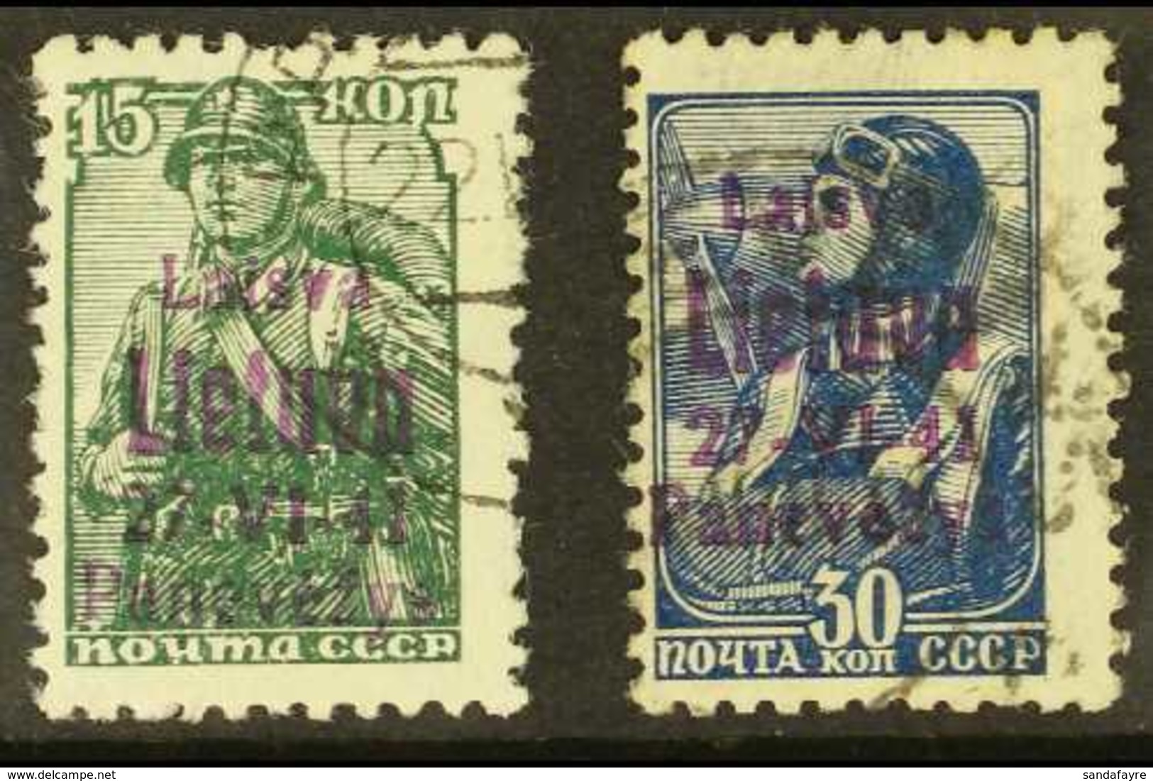 PANEVEZYS (PONEWESCH) 1941 July 15k & 30k Values Overprinted In Blackish Red- Violet, Michel 6c & 8c, Fine Used (2 Stamp - Autres & Non Classés