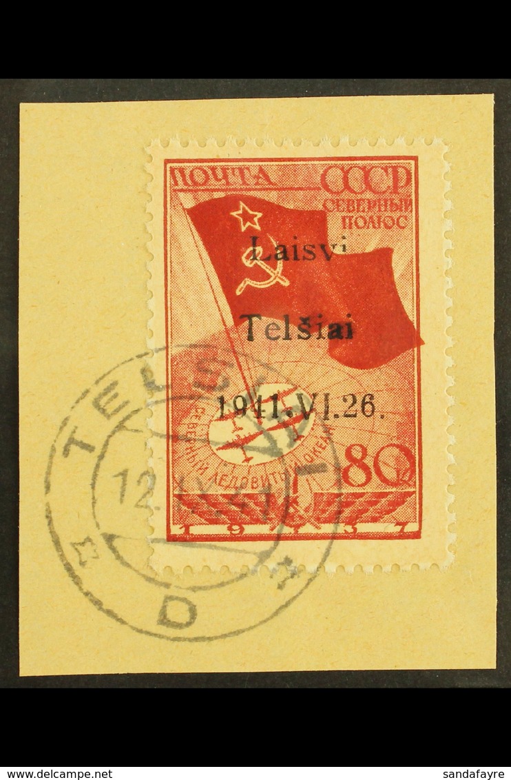 TELSIAI (TELSCHEN) 1941 80k Bright Scarlet & Carmine-red North Pole Flight With "Laisvi Telsiai" Local Overprint Type I, - Andere & Zonder Classificatie