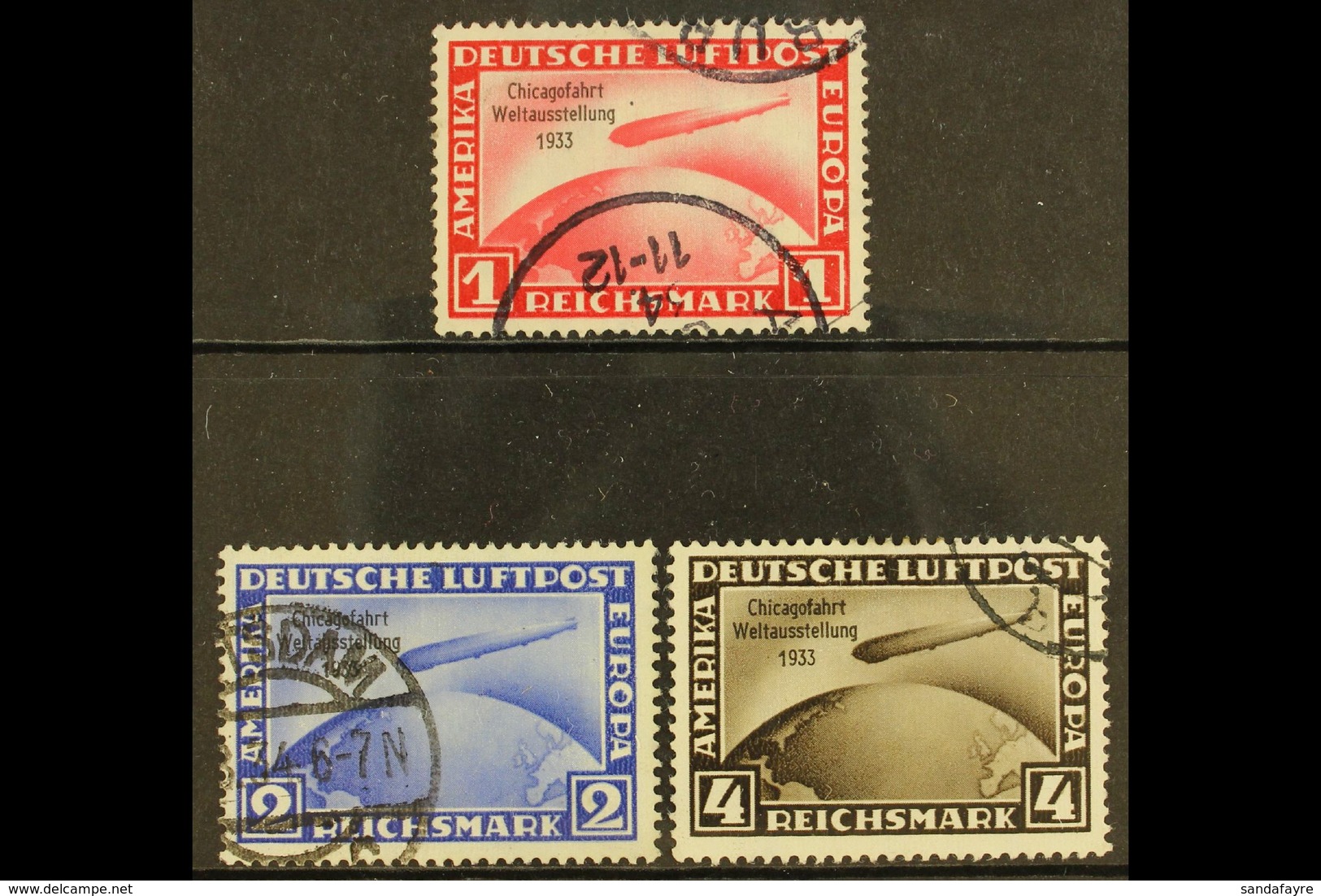 1933 Air Chicago World Exhibition Flight Of Graf Zeppelin Overprints Complete Set (Michel 496/98, SG 510/12), Very Fine  - Otros & Sin Clasificación