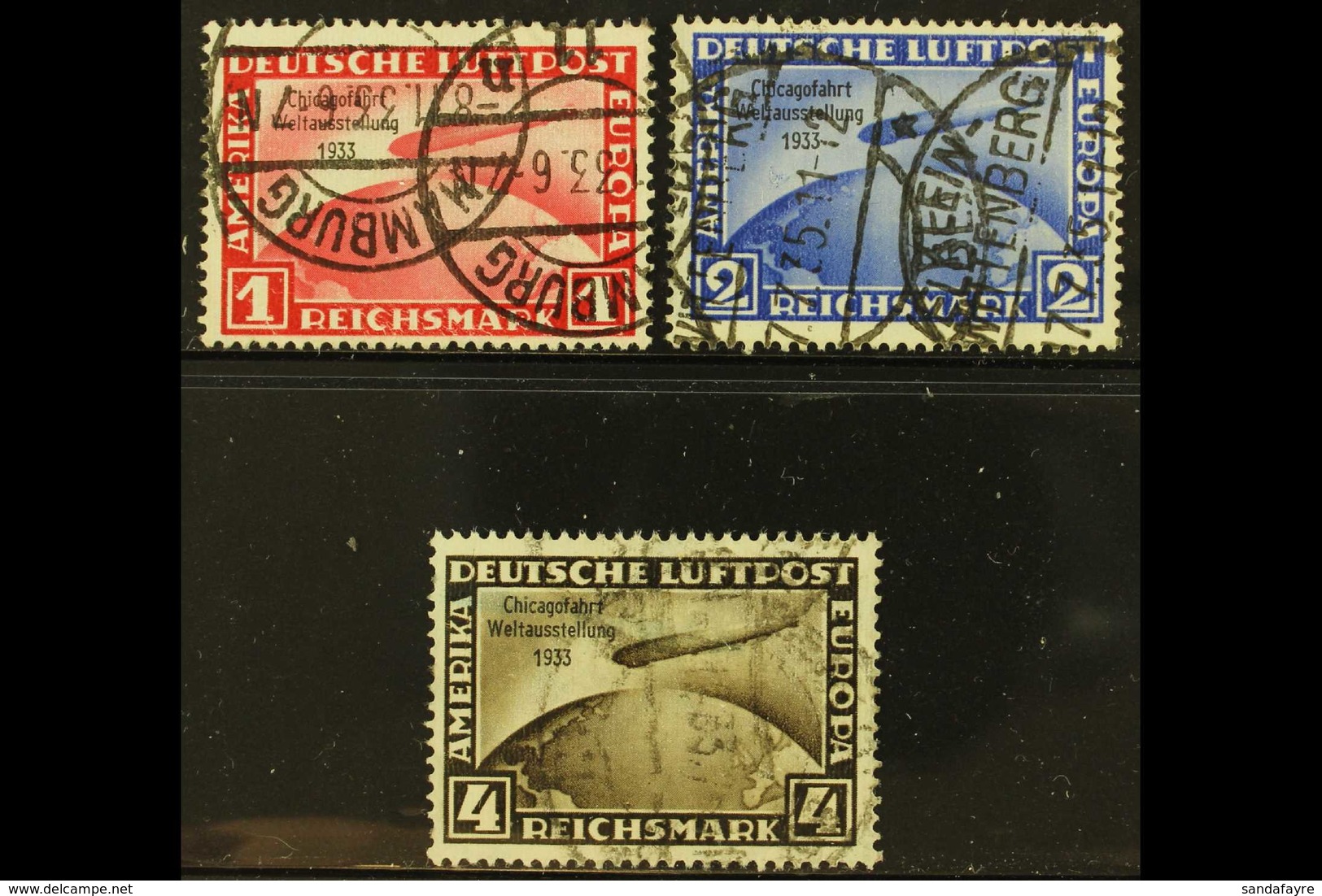 1933 Air Chicago World Exhibition Flight Of Graf Zeppelin Overprints Complete Set (Michel 496/98, SG 510/12), Used, 4m W - Other & Unclassified