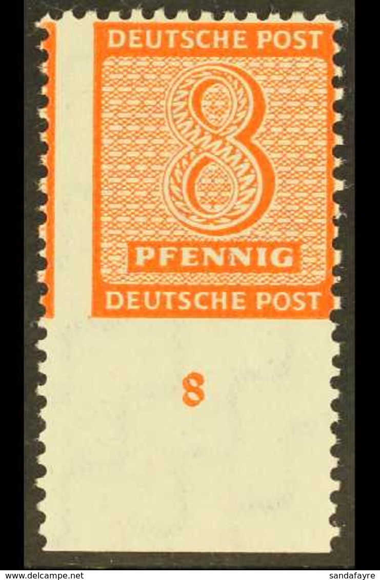 RUSSIAN ZONE - WEST SAXONY 1948 Perf 11½ 8pf Orange, Lower Marginal Example IMPERF AT BASE, Michel 118 A X Uu, Never Hin - Otros & Sin Clasificación