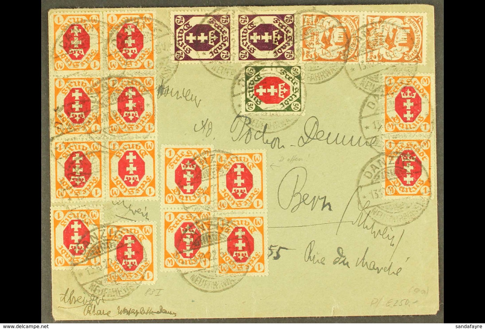 1922 COVER TO SWITZERLAND 1922 (13 OCT) Commercial Cover To Bern Bearing No Less The NINETEEN STAMPS On The Front, These - Otros & Sin Clasificación