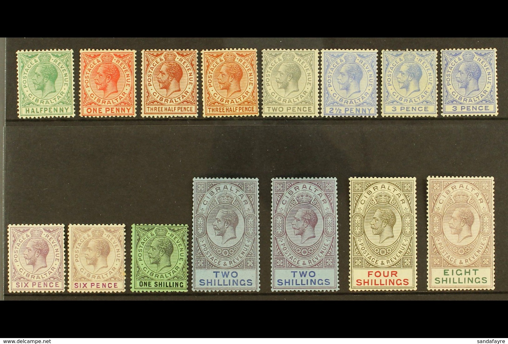 1921-27 KGV Multi Script CA Wmk Set With ALL Listed Shade Variants, SG 89/101, Fine Mint (15 Stamps) For More Images, Pl - Gibraltar