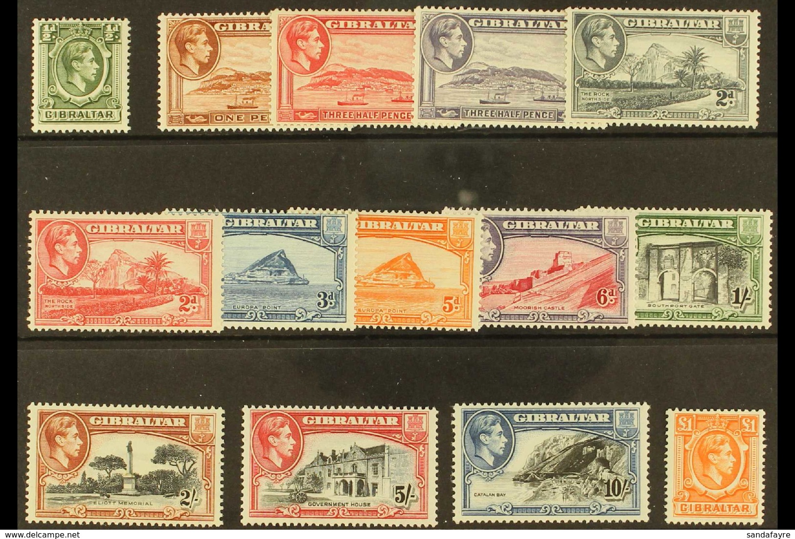 1938-51 Complete King George VI Definitive Set, SG 121/131, Very Fine Mint. (14 Stamps) For More Images, Please Visit Ht - Gibraltar