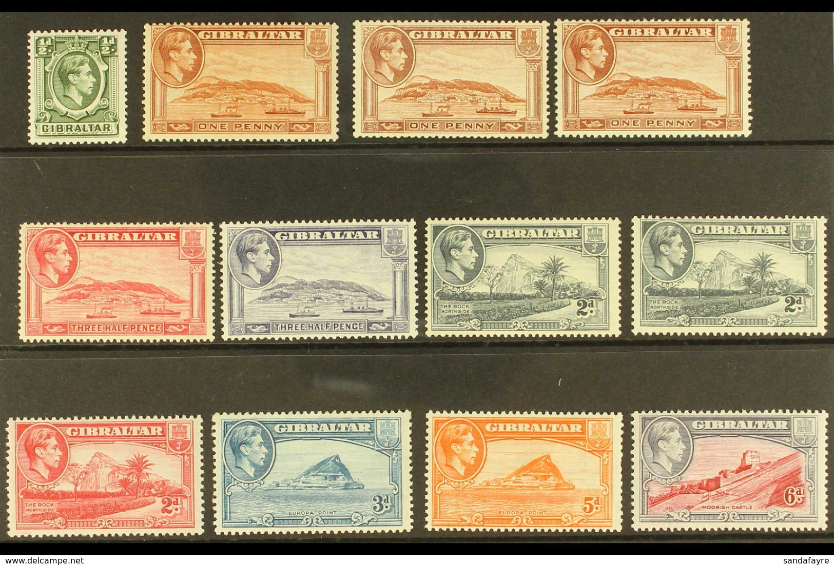 1938-51 King George VI Pictorial Definitive Set Of 14 Complete, SG 121/141, Plus Many Of The Additional Perfs E.g. 1d Pe - Gibilterra