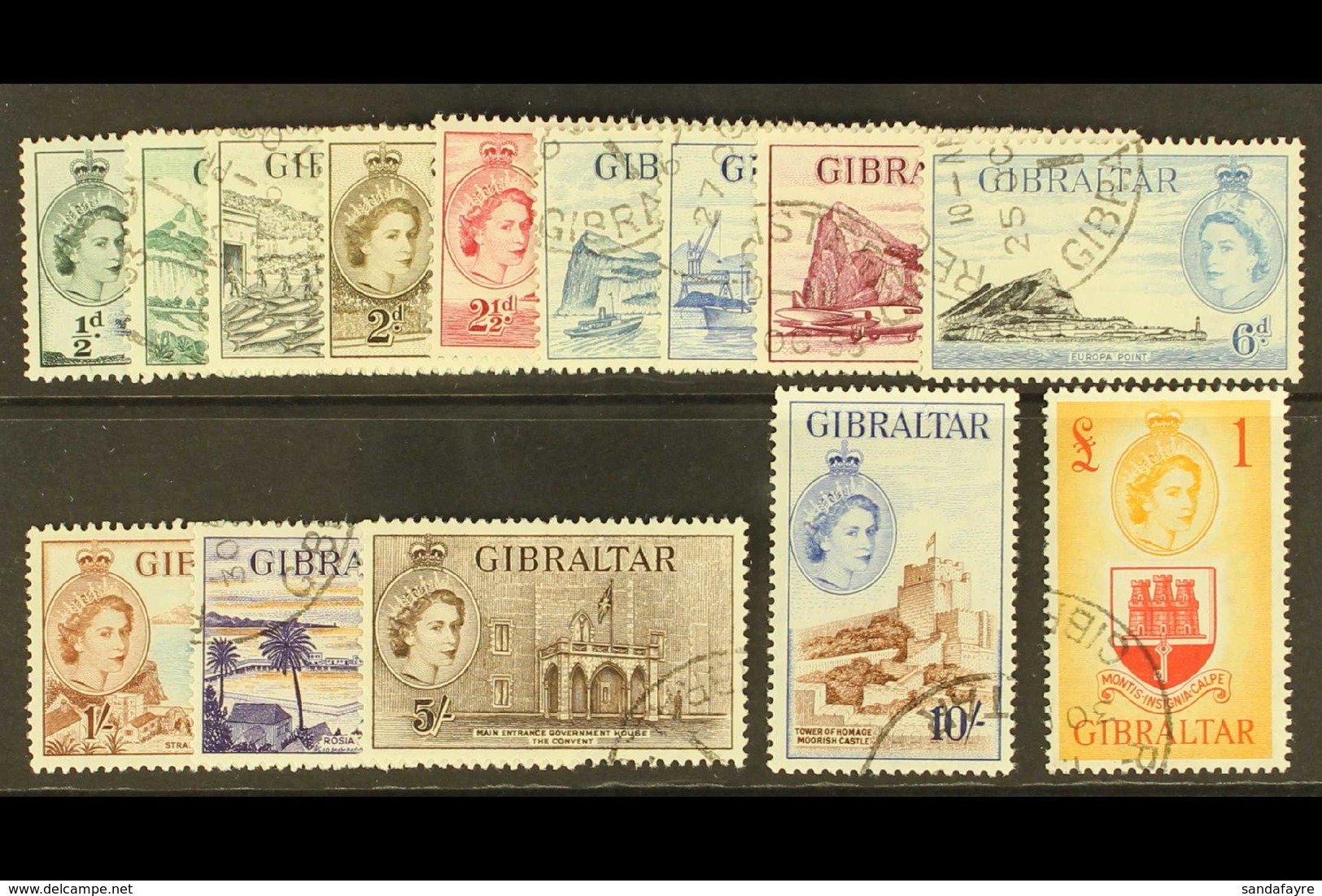 1953-59 Complete Definitive Set, SG 145/158, Very Fine Used. (14 Stamps) For More Images, Please Visit Http://www.sandaf - Gibilterra