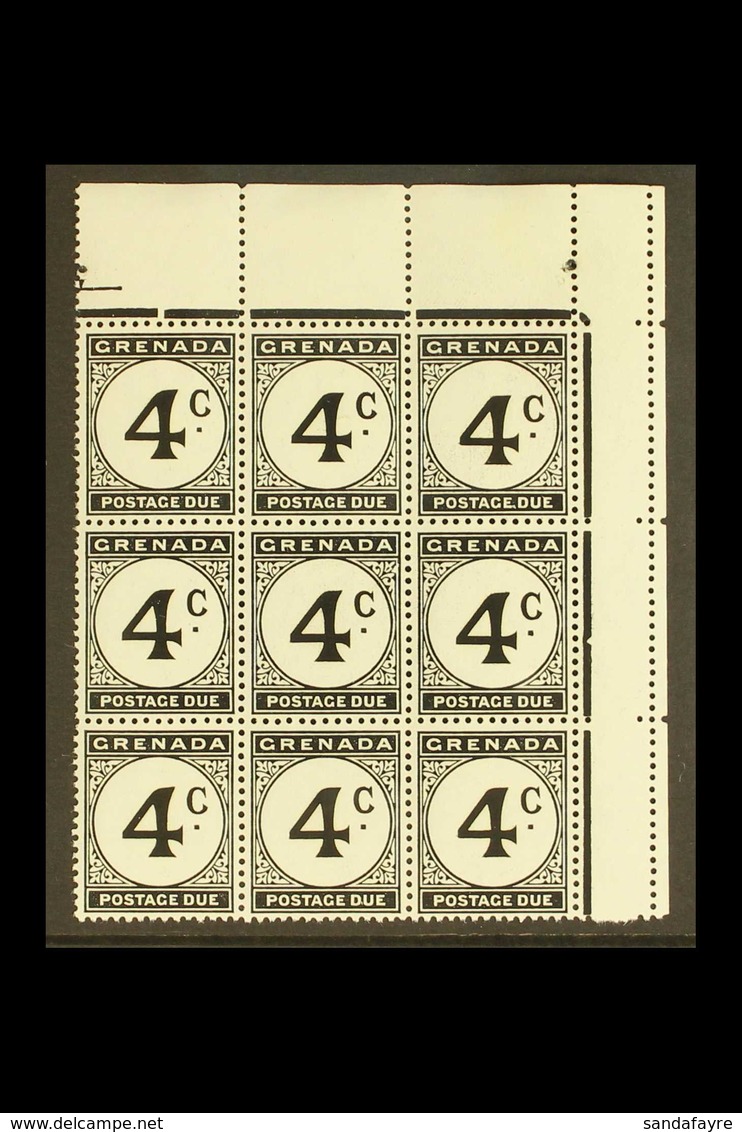 POSTAGE DUES 1952 4c Black WATERMARK ERROR ST. EDWARD CROWN, SG D16b, Within Superb Never Hinged Mint Upper Right Corner - Grenade (...-1974)