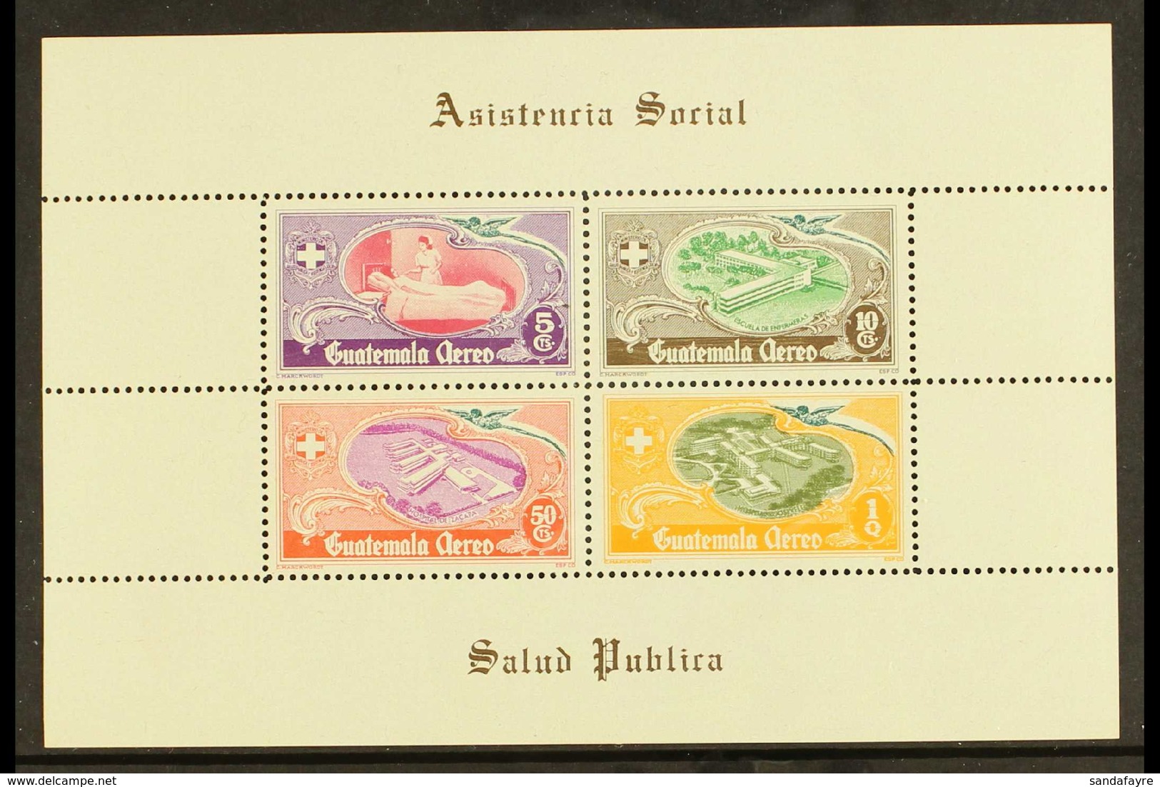 1950 National Hospital Fund Airs Miniature Sheet Showing DOUBLE PRINTED Olive Colour, As SG MS515, Scott C180a, Fine Nev - Guatemala