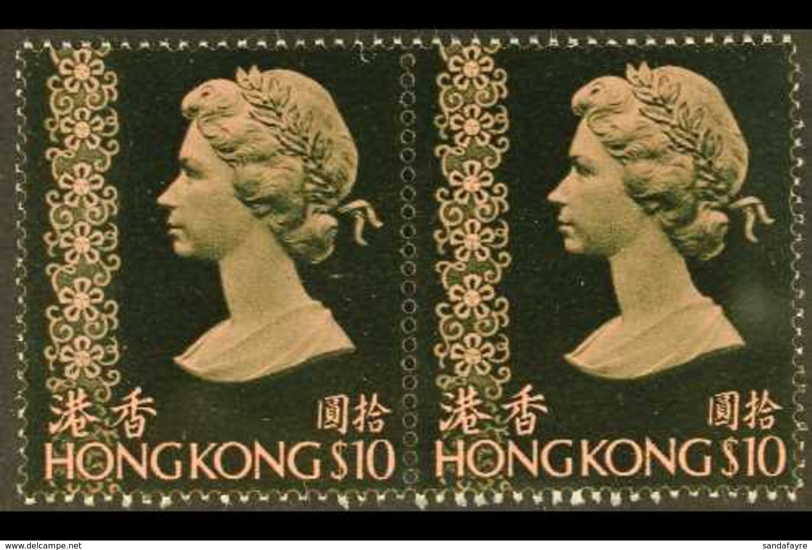 1976 (no Watermark) $10 Pink And Deep Blackish Olive, SG 352, Never Hinged Mint Horizontal Pair. For More Images, Please - Andere & Zonder Classificatie