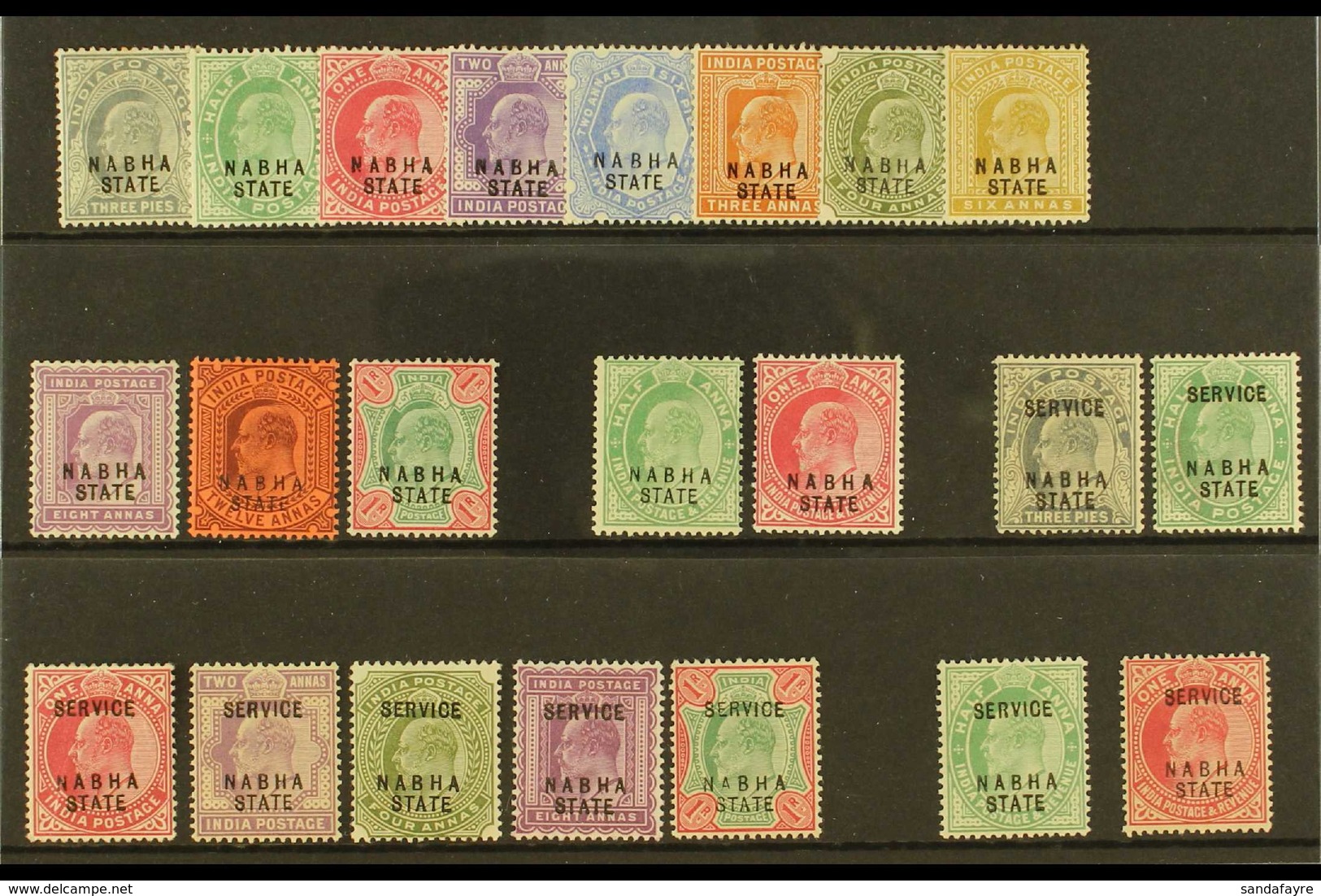 NABHA 1903-09 COMPLETE "BASIC" MINT KEVII COLLECTION On A Stock Card. Includes 1903-09 Set, 1907 Set, Officials 1903-06  - Sonstige & Ohne Zuordnung