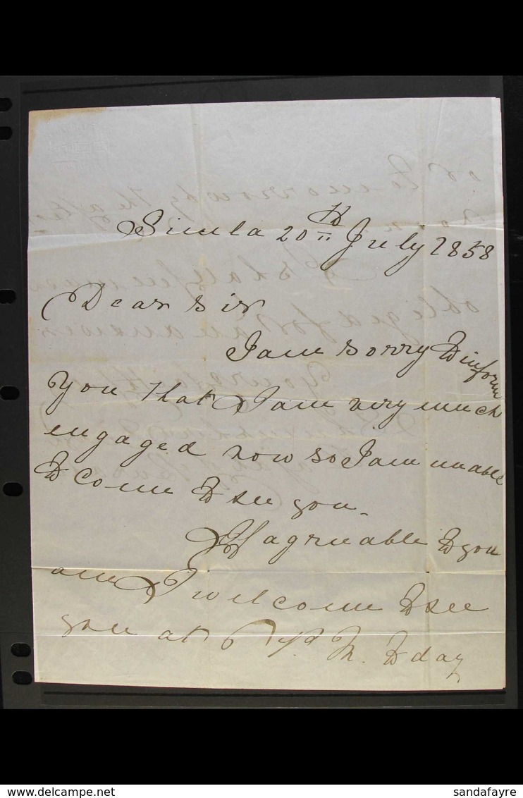 BUSSAHIR (BASHAHR) 1858 (July 20th) Entire Letter Signed By Shamsher Singh (Rajah Of Bussahir). File Folds & In Good Con - Other & Unclassified