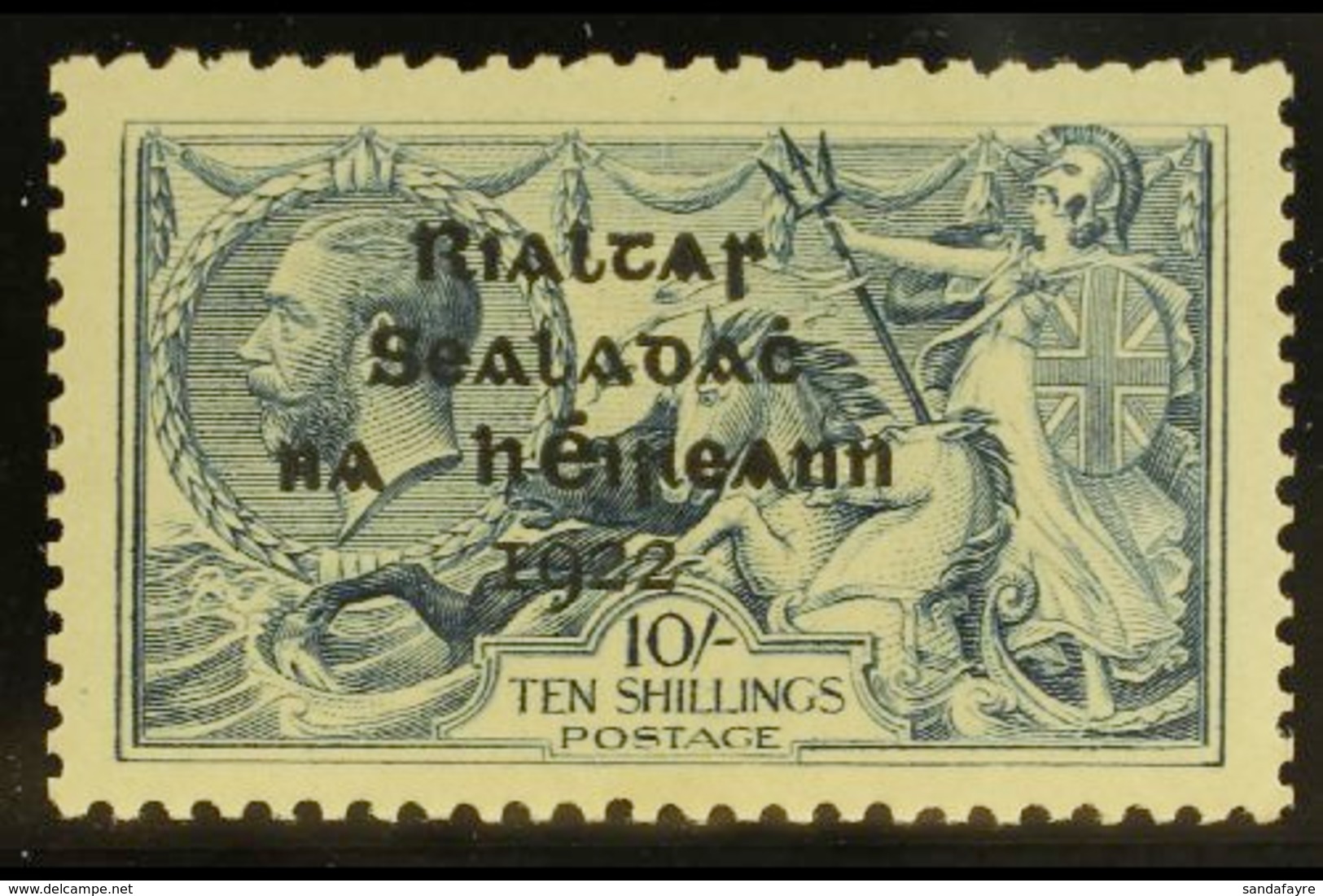 1922 10s Dull Grey-blue "Sea Horse" With Dollard Overprint, SG 21, Never Hinged Mint. For More Images, Please Visit Http - Otros & Sin Clasificación