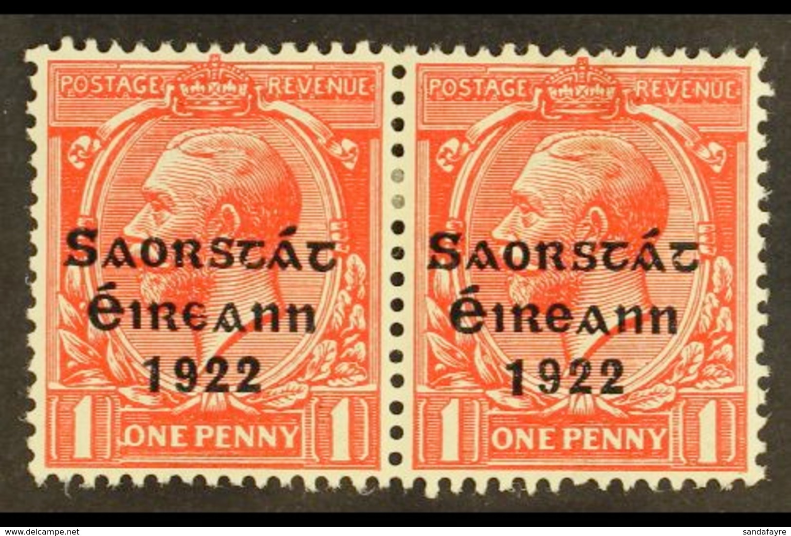 1922-23 SAORSTAT 1d Scarlet, Reversed "Q" For "O", SG 53e, Within A Horizontal Pair, Fine Mint.  For More Images, Please - Andere & Zonder Classificatie