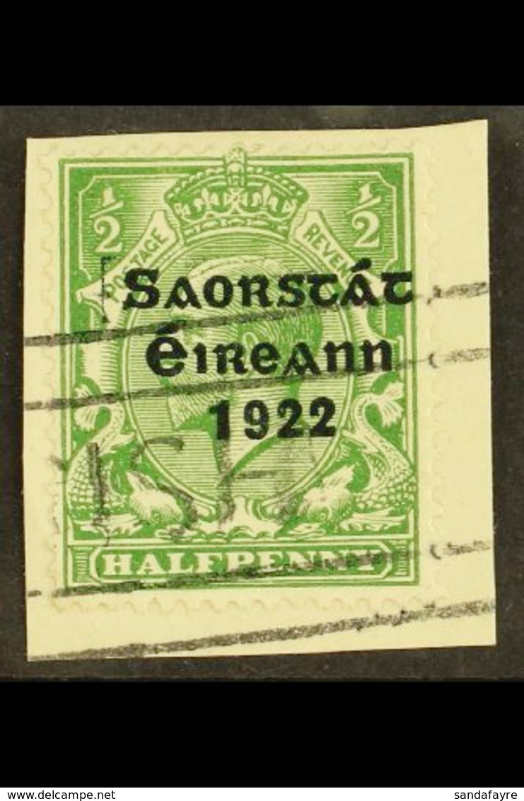 1922-23 SAORSTAT ½d Green, Showing Guide Block At Left, Used On A Piece. For More Images, Please Visit Http://www.sandaf - Andere & Zonder Classificatie