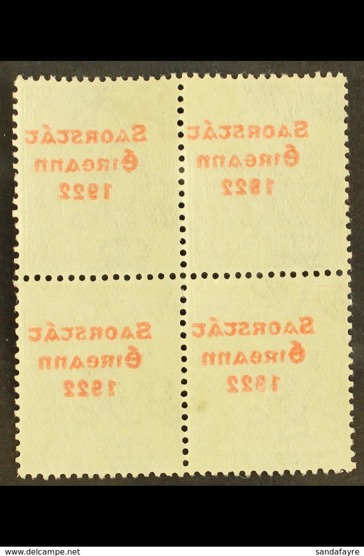 1922-23 SAORSTAT 9d Olive Green, SG 61, Fine Mint Block Of Four Showing Full Offset Of Overprint. For More Images, Pleas - Otros & Sin Clasificación