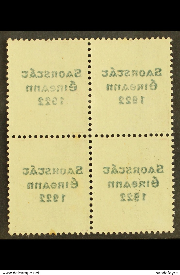 1922-23 SAORSTAT 6d Reddish Purple, SG 60, Fine Mint Block Of Four Showing Full Offset Of Overprint. For More Images, Pl - Sonstige & Ohne Zuordnung