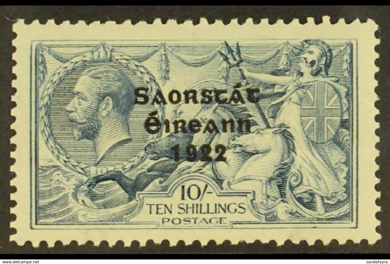 1928 WIDE DATE 10s Dull Grey Blue Seahorse, SG 88, From The Broken "S" Plate (Hib. T74d), Very Fine Mint.  For More Imag - Other & Unclassified