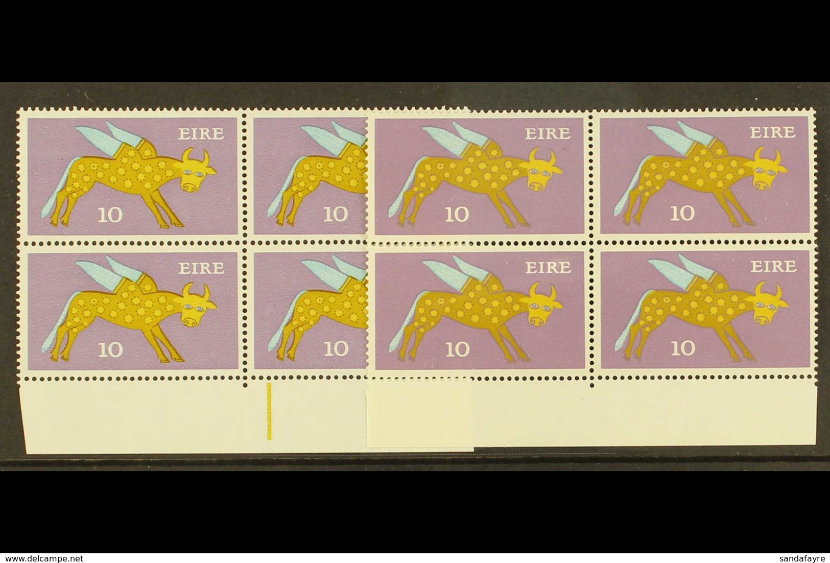 1971-5 10p "Winged Ox" Definitive, Both Types I & II In Lower Marginal Blocks Of 4, SG 299/299a, Never Hinged Mint (2 Bl - Andere & Zonder Classificatie