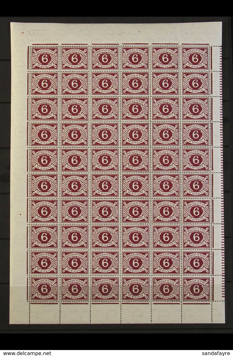 POSTAGE DUE 1940-70 6d Plum, SG D11, COMPLETE PANE Of Sixty, Lightly Hinged In Margins Only, all Stamps Are Never Hinged - Sonstige & Ohne Zuordnung