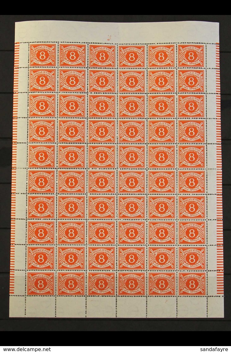 POSTAGE DUE 1940-70 8d Orange, Watermark Inverted, SG D12w, COMPLETE PANE Of Sixty, Showing Varieties At 9/5 Damaged Scr - Other & Unclassified