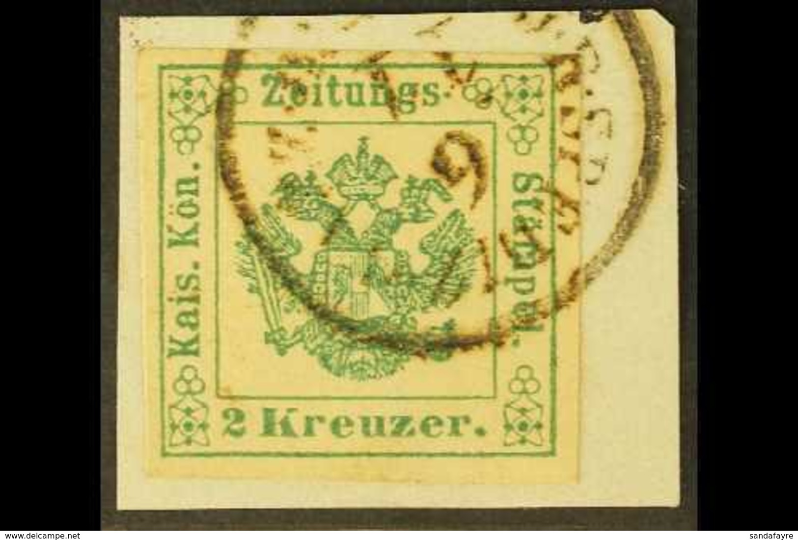 LOMBARDY VENETIA NEWSPAPER STAMPS 1853 2k Deep Green, Sass 1, Very Fine Used On Piece.  For More Images, Please Visit Ht - Non Classificati