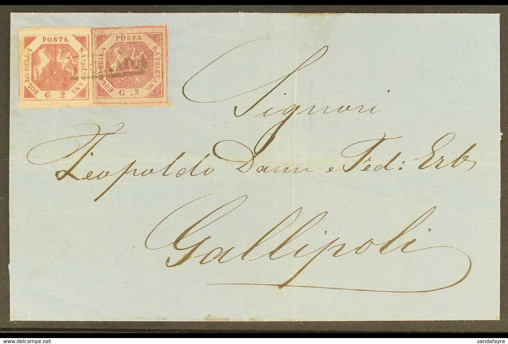 NAPLES 1860 Cover To Gallipoli Franked 2gr Brown Rose, Plate III In Combination With 2g Lilac Carmine Postal Forgery Typ - Unclassified