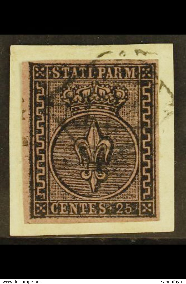 PARMA 1852 25c Black On Violet, Sass 4, Superb Used On Piece With Large Margins All Round And Tied By Neat  Boxed Mute C - Sin Clasificación