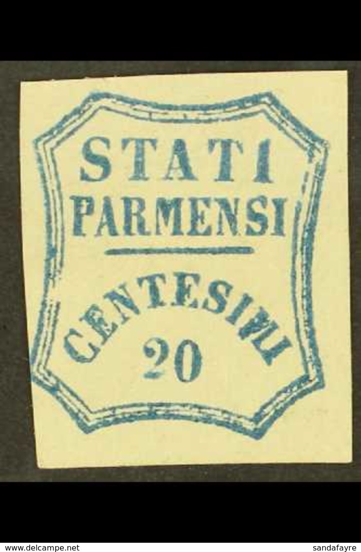 PARMA Provisional Government, 1859 20c Deep Blue, Imperf, SG 32, Unused, No Gum, Cut Just On Point Of Shield, Cat.£1400. - Sin Clasificación