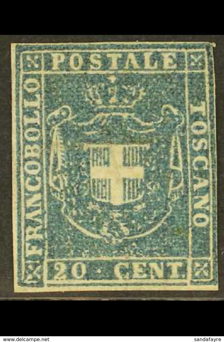 TUSCANY PROVISIONAL GOVERNMENT 1860 20c Grey-blue, Sassone 20, SG 47, Unused, No Gum, Three Margins, Just Touches At Rig - Non Classificati