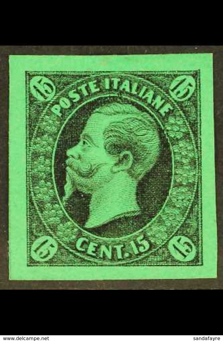 1863 RONCHI ESSAYS 15c Black On Bright Emerald Green Paper, CEI S7s, Very Fine With Large Margins All Round. For More Im - Ohne Zuordnung