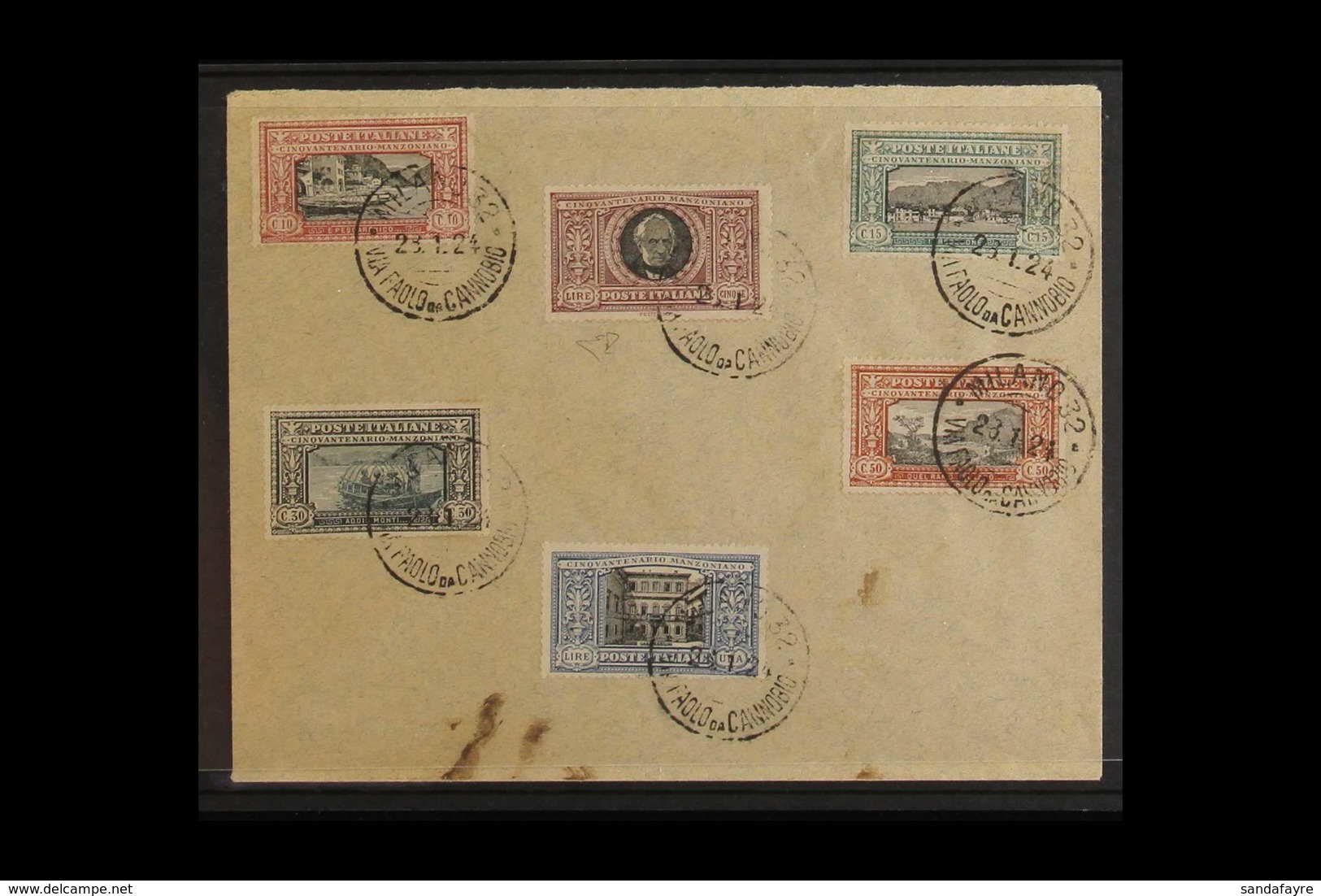 1923 Manzoni Set, Sass S29, Complete Used On Cover, Cancelled With Milano 28. 1. 24 Cds Cancels (last Day Of Validity).  - Non Classificati