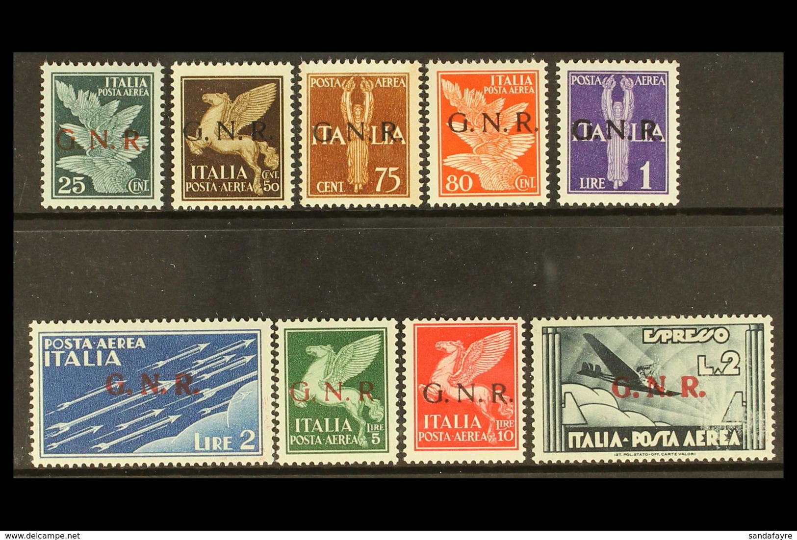 ITALIAN SOCIAL REPUBLIC (RSI) 1944 Airmail Set Including The Air Express Stamp Overprinted "G.N.R." In Verona, Sassone S - Unclassified