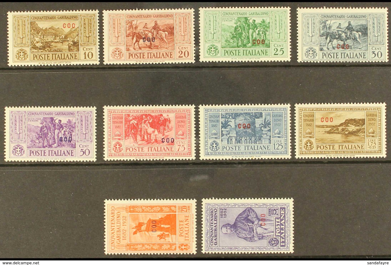 COO (COS) 1932 Garibaldi "COO" Overprints Complete Set (SG 89/98 C, Sassone 17/26), Never Hinged Mint, Fresh. (10 Stamps - Andere & Zonder Classificatie