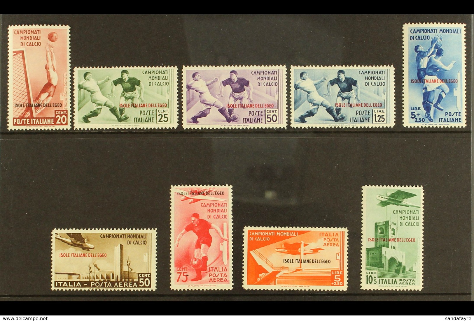 DODECANESE ISLANDS AEGEAN ISLANDS - EGEO 1934 Football Complete Set Inc Airs (Sassone 75/79 & A34/37, SG 128/36), Fine M - Other & Unclassified