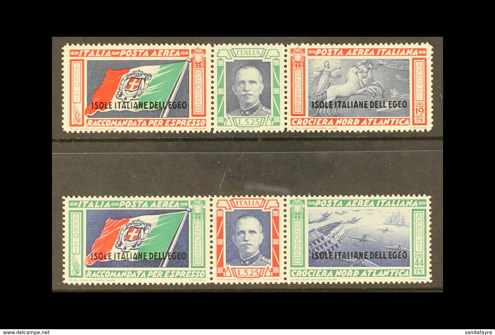 EGEO (DODECANESE ISLANDS) 1933 Air Balbo Transatlantic Flight Complete Set As Horizontal Se-tenant Strips Of 3 (SG 122/2 - Other & Unclassified