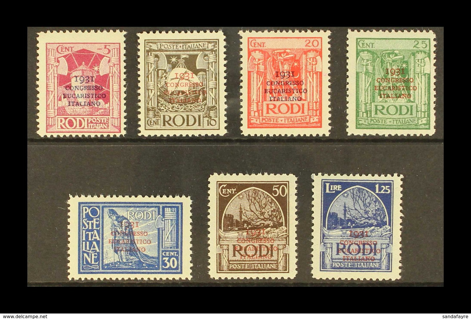 EGEO (DODECANESE ISLANDS) 1931 Eucharistic Congress Overprints Complete Set (SG 56/62, Sassone 30/36), Very Fine Mint, V - Andere & Zonder Classificatie