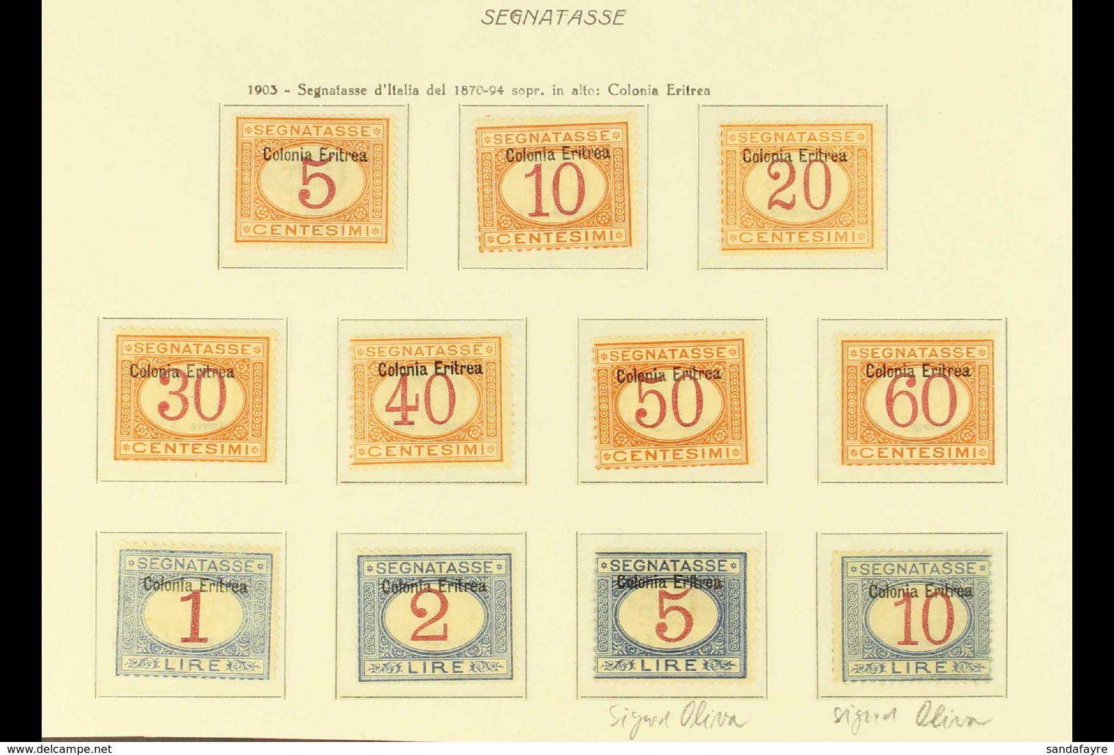 ERITREA POSTAGE DUES 1903 Overprints At Top Complete Set Including The Rare 10L (SG D30/40, Sassone 1/11), Fine Mint, Bo - Sonstige & Ohne Zuordnung