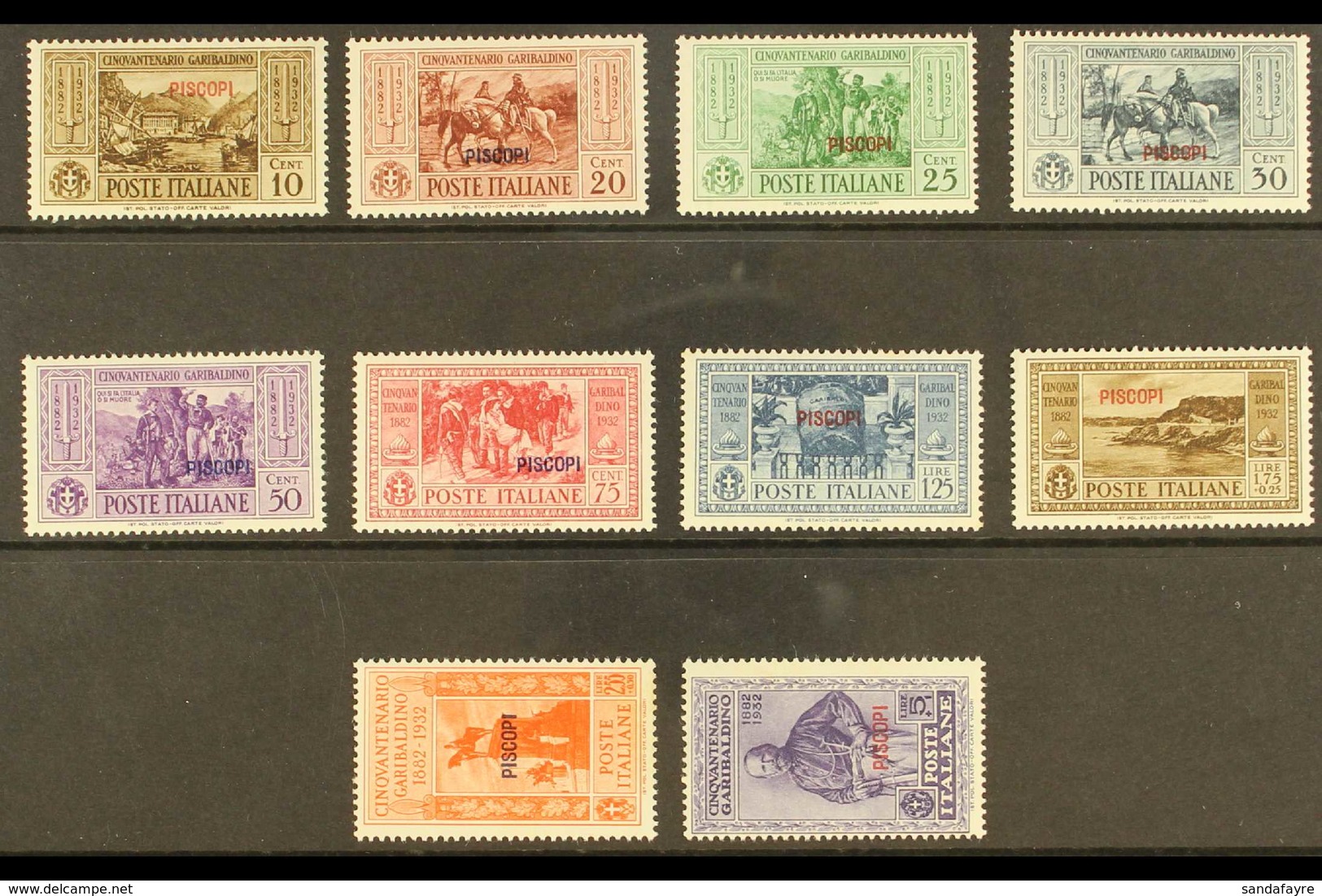 PISCOPI 1932 Garibaldi "PISCOPI" Overprints Complete Set (SG 89/98 I, Sassone 17/26), Never Hinged Mint, Fresh. (10 Stam - Andere & Zonder Classificatie