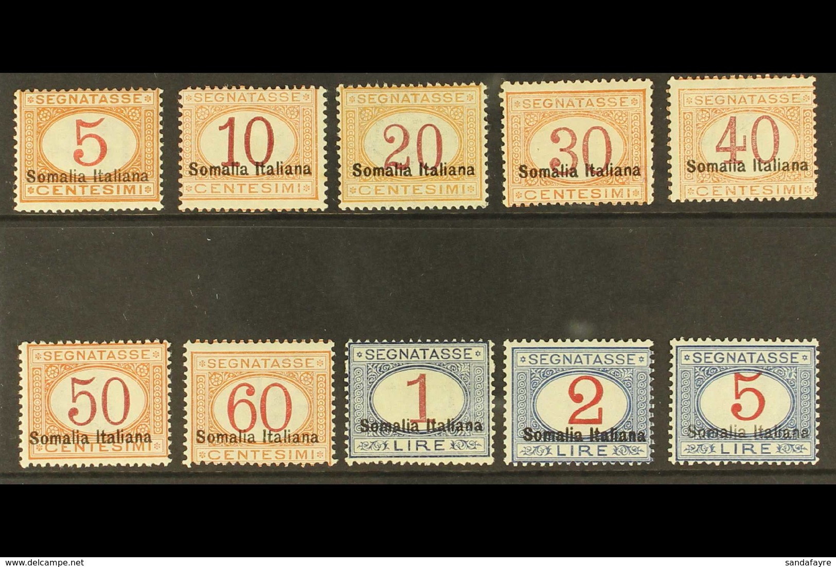 SOMALIA POSTAGE DUE 1920 Overprints At Bottom Complete Set (Sassone 23/32, SG D39/48), Fine Mint, Very Fresh & Attractiv - Other & Unclassified