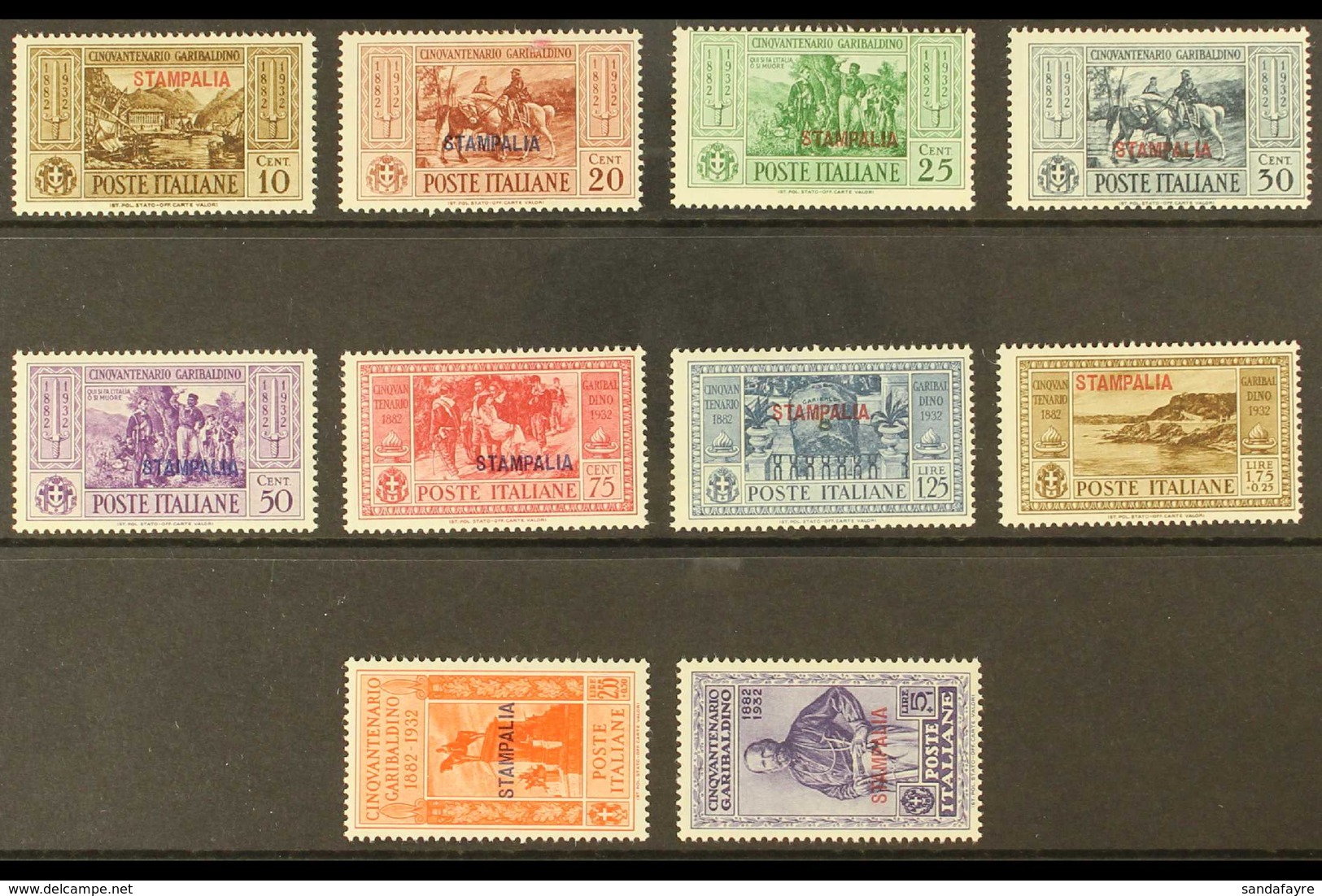 STAMPALIA 1932 Garibaldi "STAMPALIA" Overprints Complete Set (SG 89/98 M, Sassone 17/26), Never Hinged Mint (20c & 1.25L - Andere & Zonder Classificatie