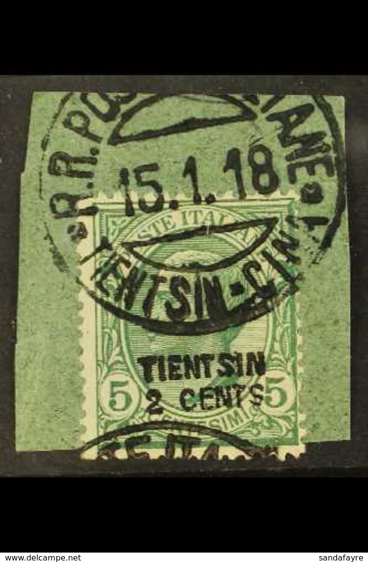 TIENTSIN 1917 2c On 5c Green "TIENTSIN" Overprint, Sassone 1, SG 31, Fine Used On Piece Tied By Fully Dated "R. R. Poste - Sonstige & Ohne Zuordnung