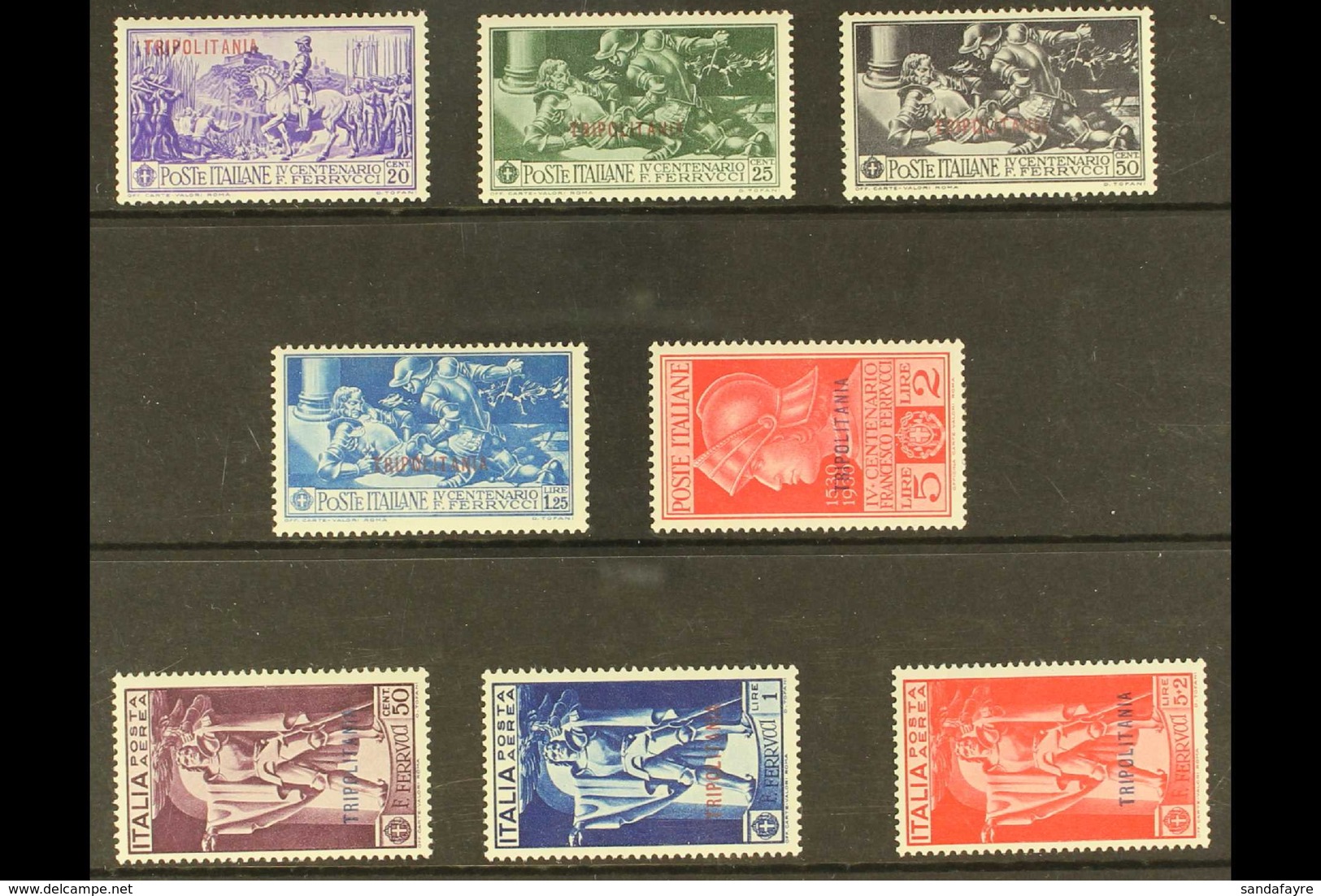TRIPOLITANIA 1930 Ferrucci Overprints Complete Set Including Airs (Sassone 64/68 & A1/3, SG 86/93), Never Hinged Mint, V - Other & Unclassified